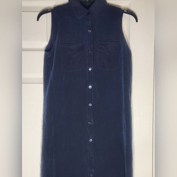 Charter Club 6P Navy Blue 100% SILK Slvless Maxi Women’s Shirt Dress - Picture 2 of 10